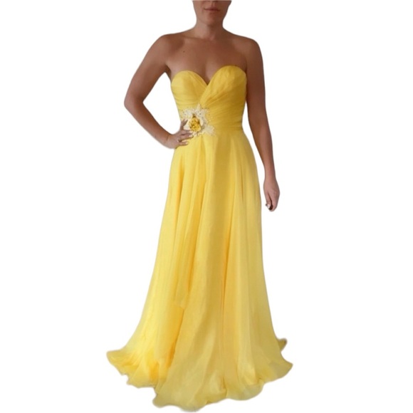 Jovani Yellow Strapless Gown - Picture 1 of 7